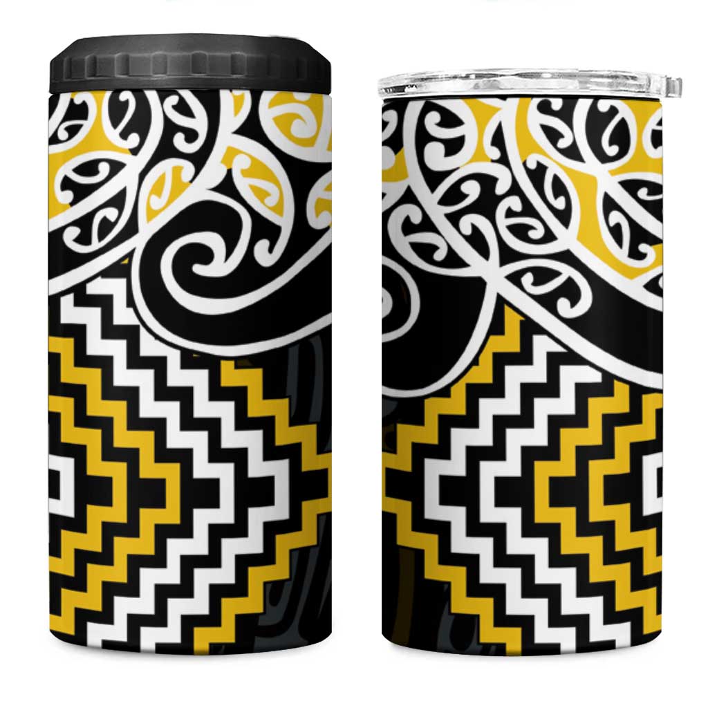 Gold Aotearoa Tukutuku Manawa Tapu 4 in 1 Can Cooler Tumbler Ta Moko Toi Maori LT9 One Size: 16 oz Gold - Polynesian Pride