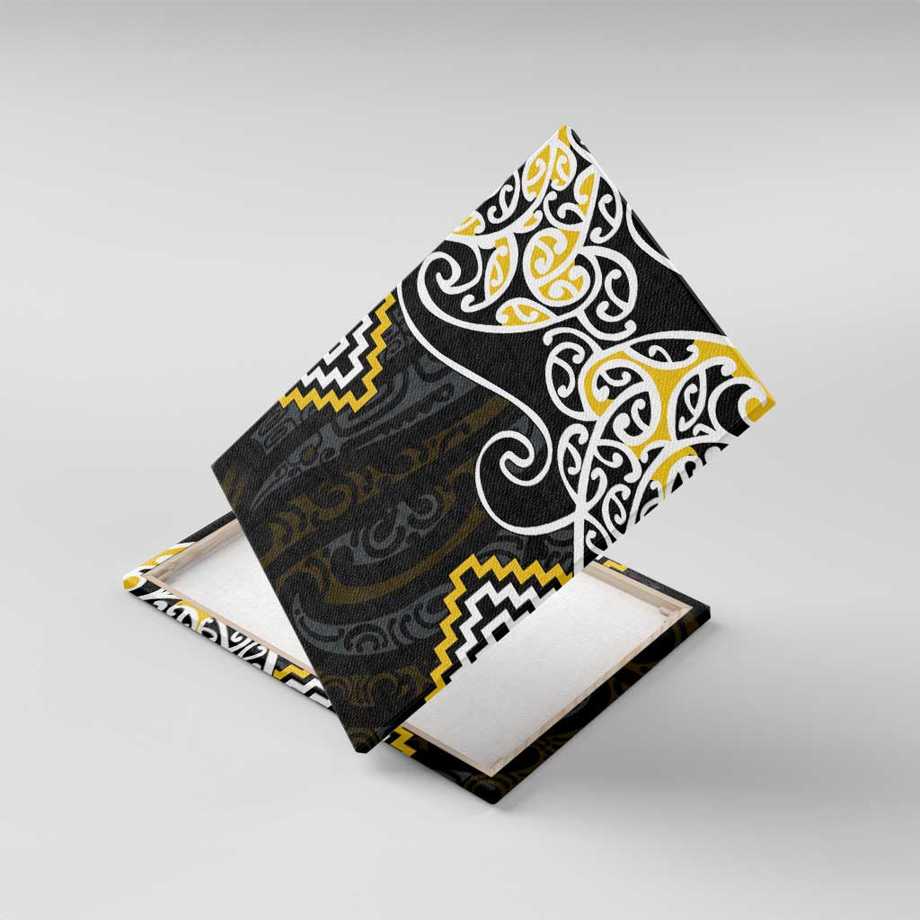 Gold Aotearoa Tukutuku Manawa Tapu Canvas Wall Art Ta Moko Toi Maori LT9 With Frame Gold - Polynesian Pride
