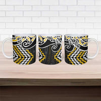 Gold Aotearoa Tukutuku Manawa Tapu Ceramic Mug Ta Moko Toi Maori - Polynesian Pride