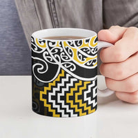 Gold Aotearoa Tukutuku Manawa Tapu Ceramic Mug Ta Moko Toi Maori - Polynesian Pride