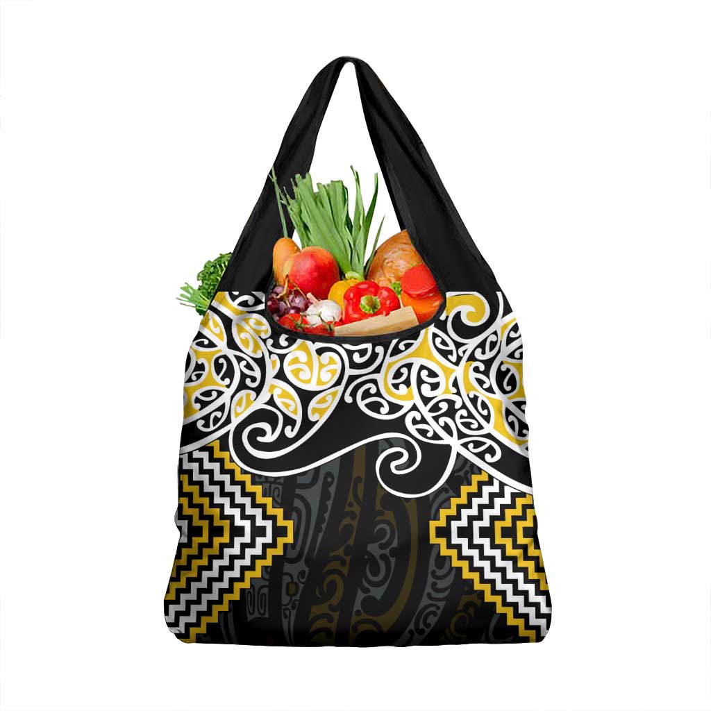 Gold Aotearoa Tukutuku Manawa Tapu Grocery Bag Ta Moko Toi Maori LT9 1-pack One Size Gold - Polynesian Pride