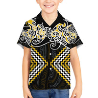 Gold Aotearoa Tukutuku Manawa Tapu Kid Hawaiian Shirt Ta Moko Toi Maori