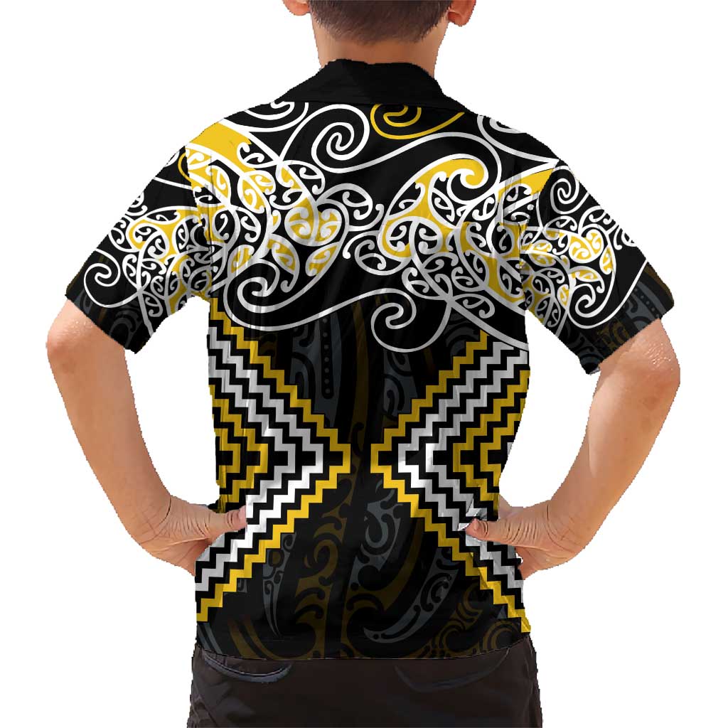 Gold Aotearoa Tukutuku Manawa Tapu Kid Hawaiian Shirt Ta Moko Toi Maori