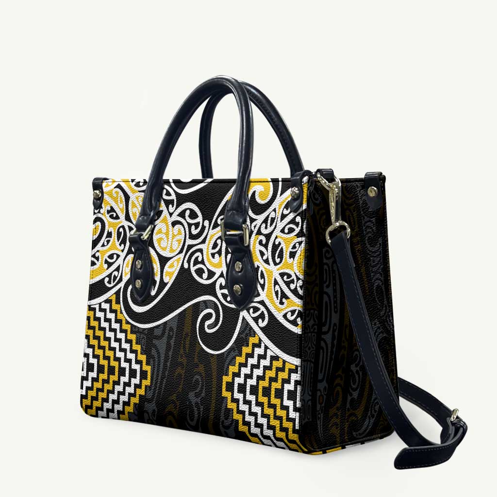 Gold Aotearoa Tukutuku Manawa Tapu Leather Bag Ta Moko Toi Maori - Polynesian Pride