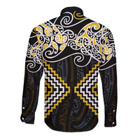 Gold Aotearoa Tukutuku Manawa Tapu Long Sleeve Button Shirt Ta Moko Toi Maori LT9 - Polynesian Pride