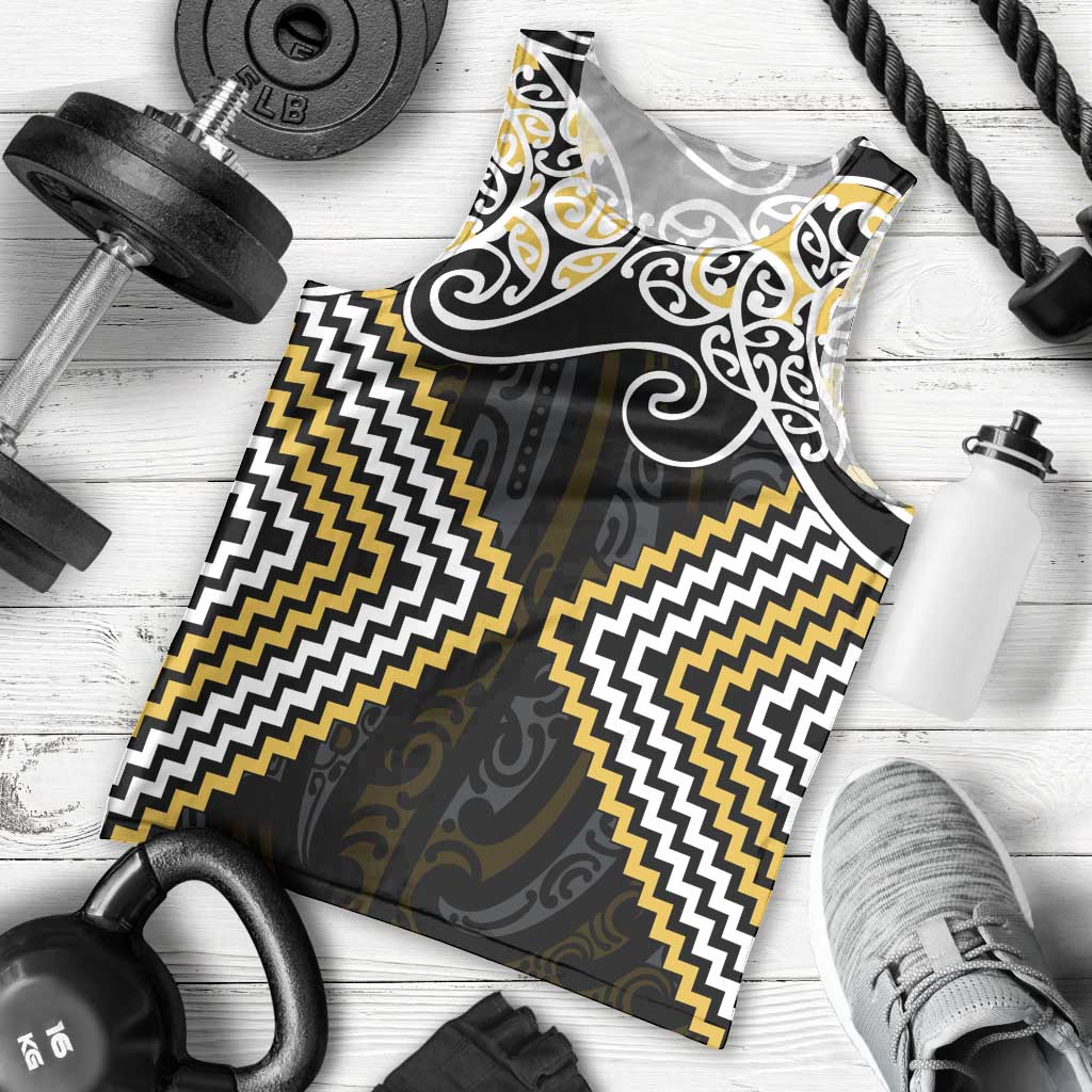 Gold Aotearoa Tukutuku Manawa Tapu Men Tank Top Ta Moko Toi Maori LT9 - Polynesian Pride