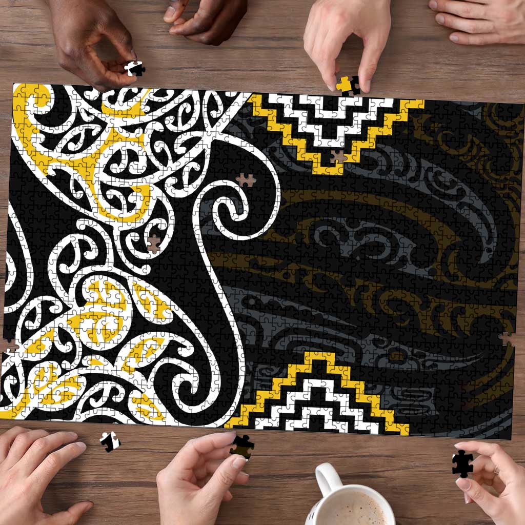 Gold Aotearoa Tukutuku Manawa Tapu Puzzle Ta Moko Toi Maori - Polynesian Pride