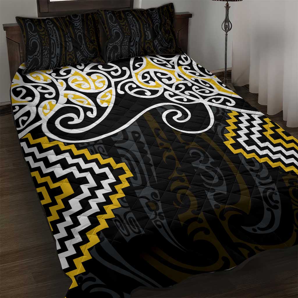 Gold Aotearoa Tukutuku Manawa Tapu Quilt Bed Set Ta Moko Toi Maori LT9 Gold - Polynesian Pride