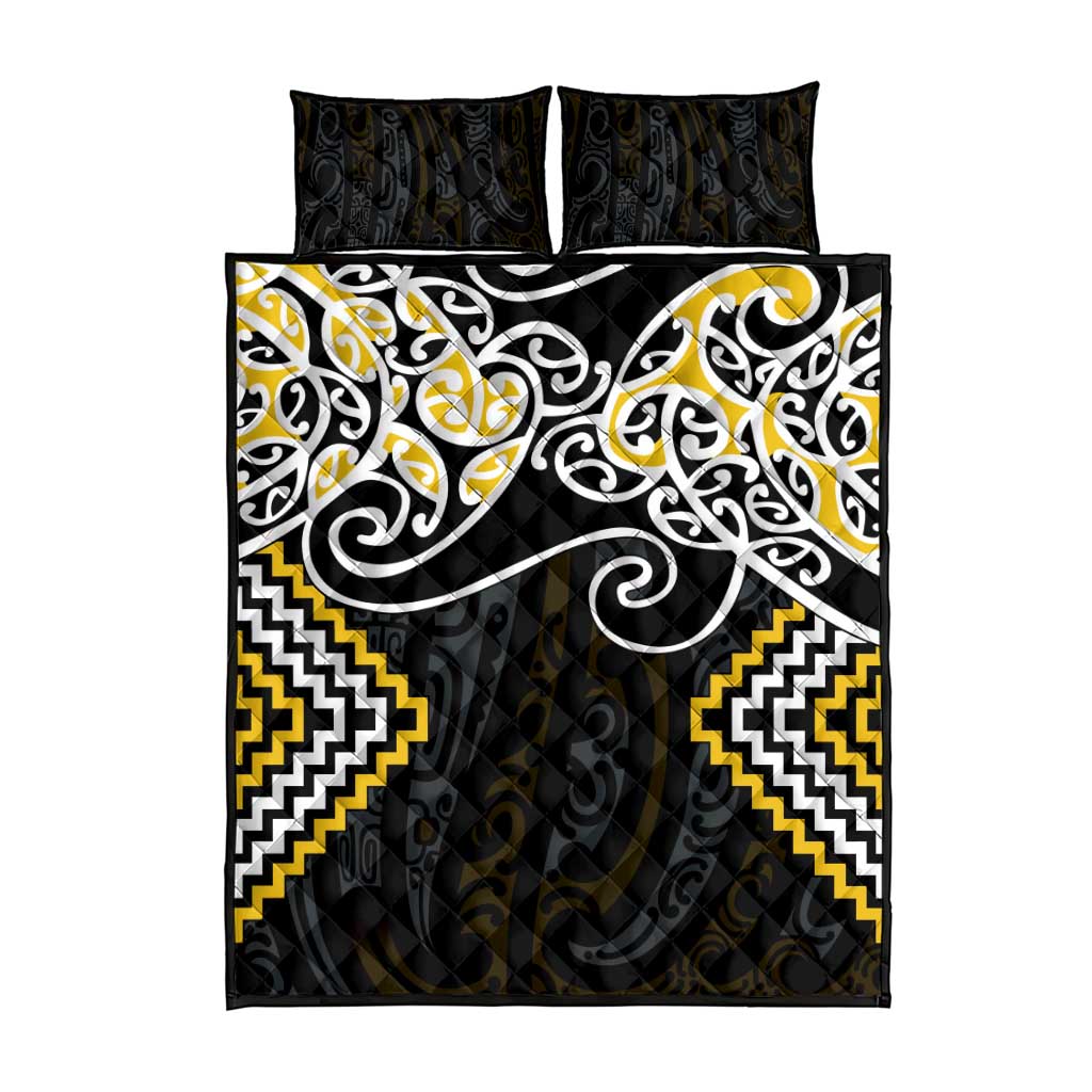 Gold Aotearoa Tukutuku Manawa Tapu Quilt Bed Set Ta Moko Toi Maori LT9 - Polynesian Pride