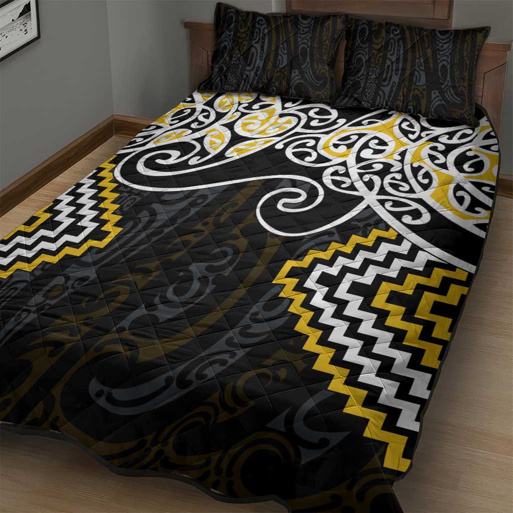 Gold Aotearoa Tukutuku Manawa Tapu Quilt Bed Set Ta Moko Toi Maori LT9 - Polynesian Pride
