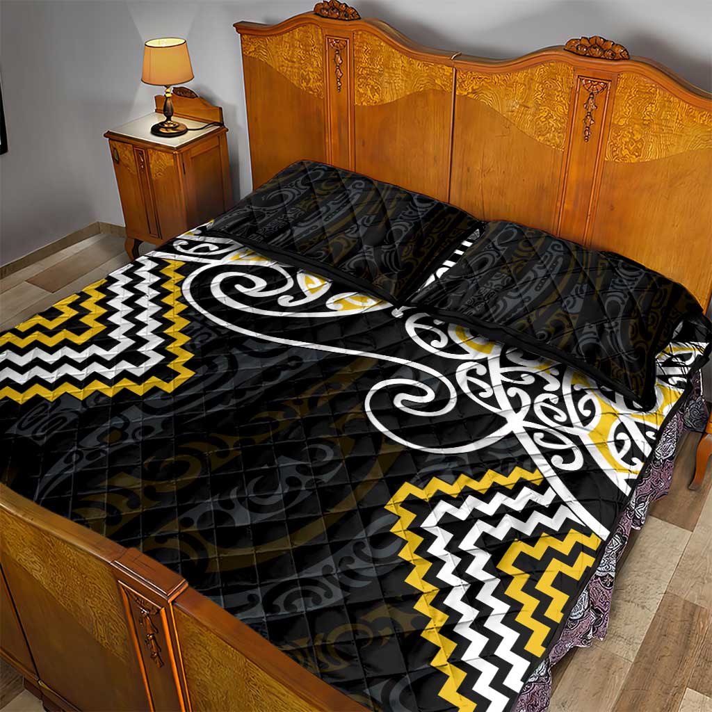 Gold Aotearoa Tukutuku Manawa Tapu Quilt Bed Set Ta Moko Toi Maori LT9 - Polynesian Pride