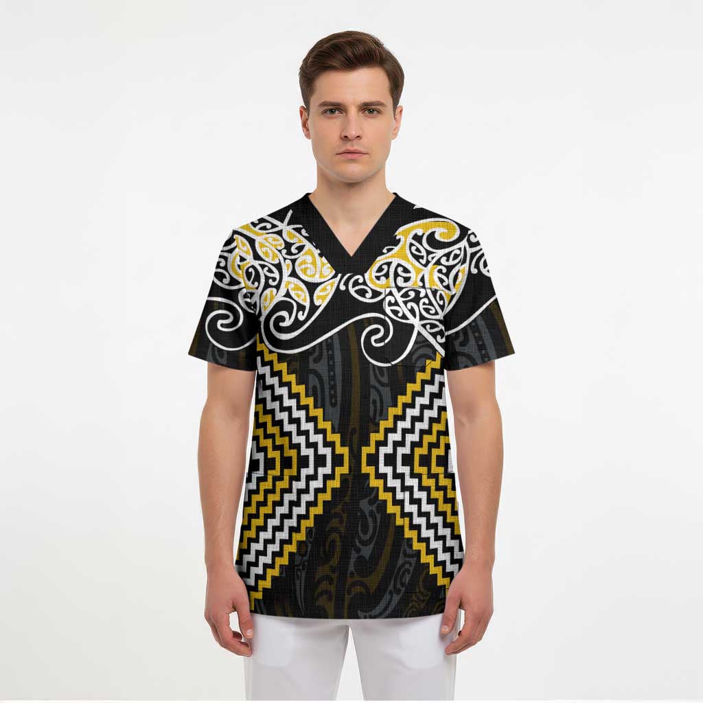 Gold Aotearoa Tukutuku Manawa Tapu Scrub Top Ta Moko Toi Maori - Polynesian Pride