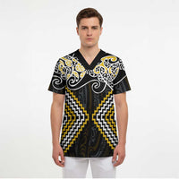 Gold Aotearoa Tukutuku Manawa Tapu Scrub Top Ta Moko Toi Maori - Polynesian Pride