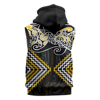 Gold Aotearoa Tukutuku Manawa Tapu Sleeveless Hoodie Ta Moko Toi Maori - Polynesian Pride