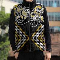 Gold Aotearoa Tukutuku Manawa Tapu Sleeveless Puffer Jacket Ta Moko Toi Maori - Polynesian Pride