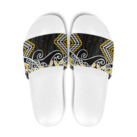 Gold Aotearoa Tukutuku Manawa Tapu Slide Sandals Ta Moko Toi Maori - Polynesian Pride