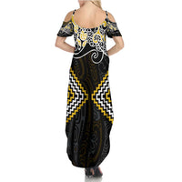 Gold Aotearoa Tukutuku Manawa Tapu Summer Maxi Dress Ta Moko Toi Maori