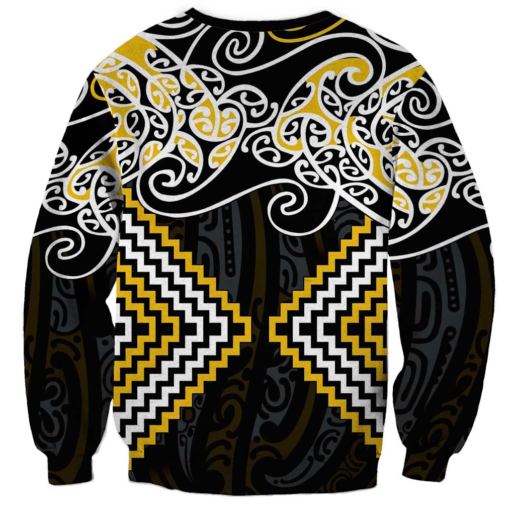 Gold Aotearoa Tukutuku Manawa Tapu Sweatshirt Ta Moko Toi Maori LT9 - Polynesian Pride