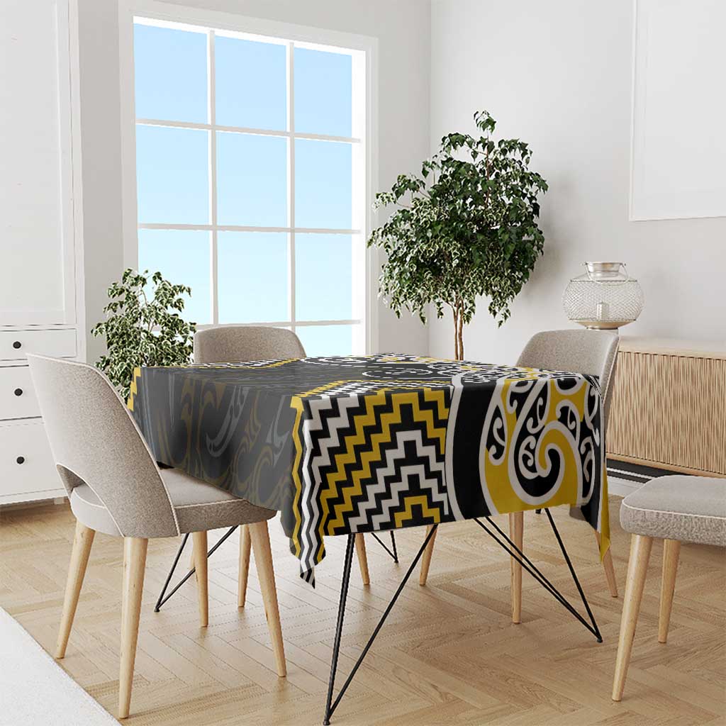 Gold Aotearoa Tukutuku Manawa Tapu Tablecloth Ta Moko Toi Maori LT9 - Polynesian Pride