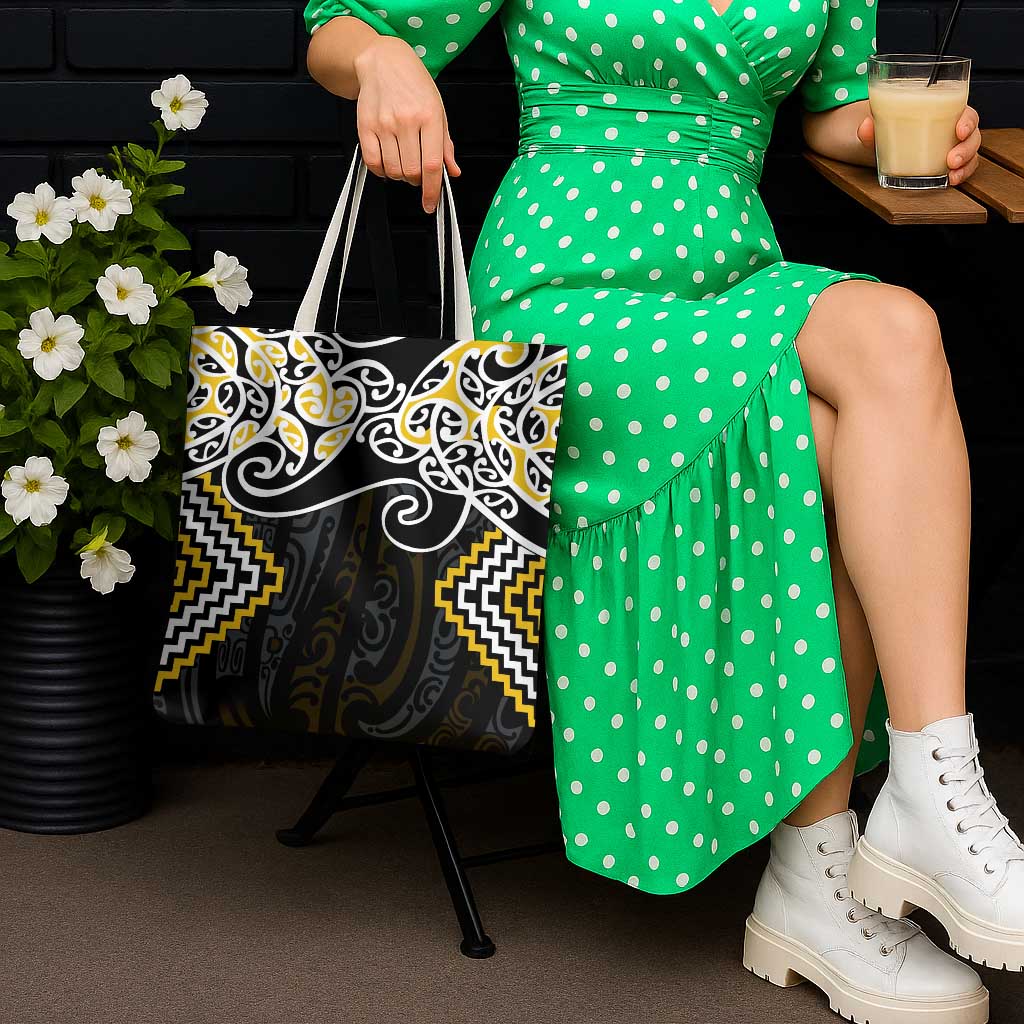 Gold Aotearoa Tukutuku Manawa Tapu Tote Bag Ta Moko Toi Maori - Polynesian Pride