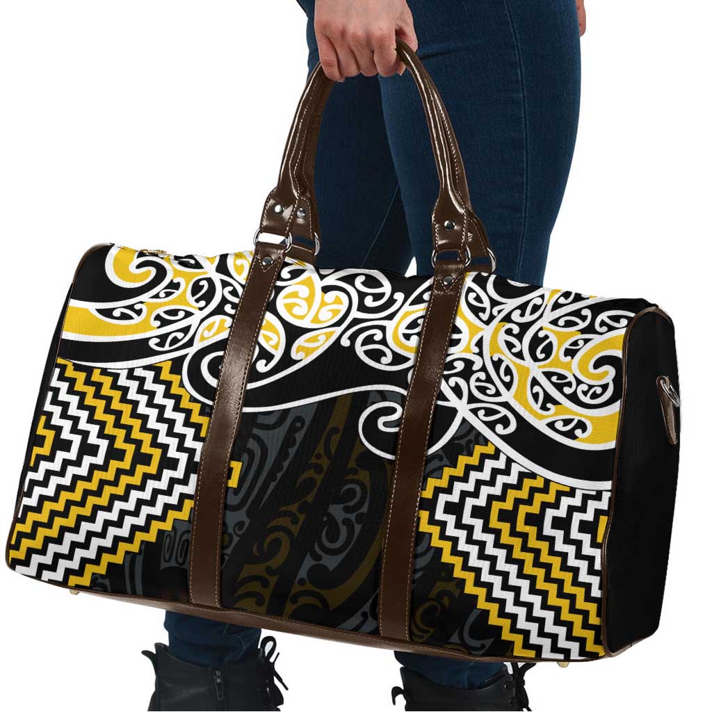 Gold Aotearoa Tukutuku Manawa Tapu Travel Bag Ta Moko Toi Maori - Polynesian Pride
