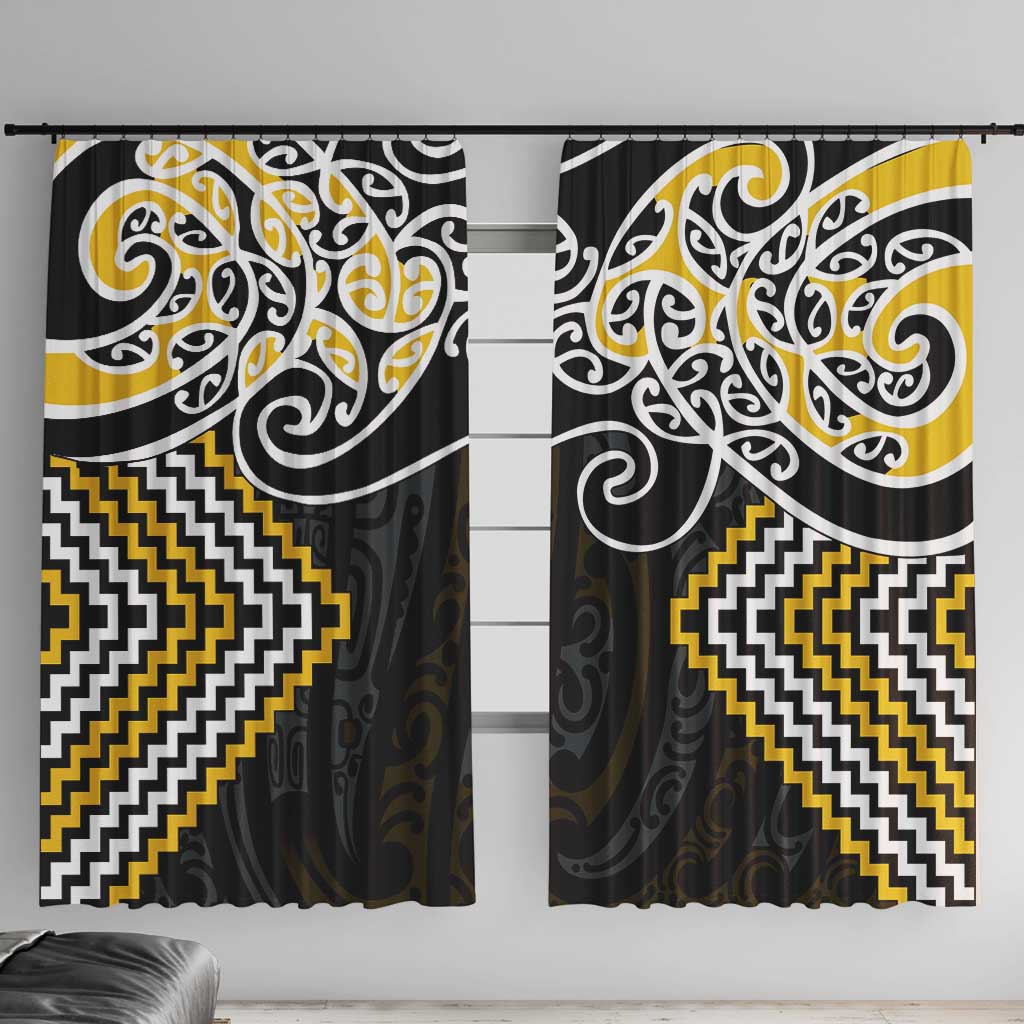 Gold Aotearoa Tukutuku Manawa Tapu Window Curtain Ta Moko Toi Maori LT9 With Hooks Gold - Polynesian Pride