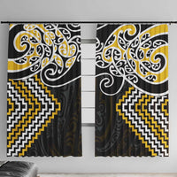 Gold Aotearoa Tukutuku Manawa Tapu Window Curtain Ta Moko Toi Maori LT9 With Hooks Gold - Polynesian Pride