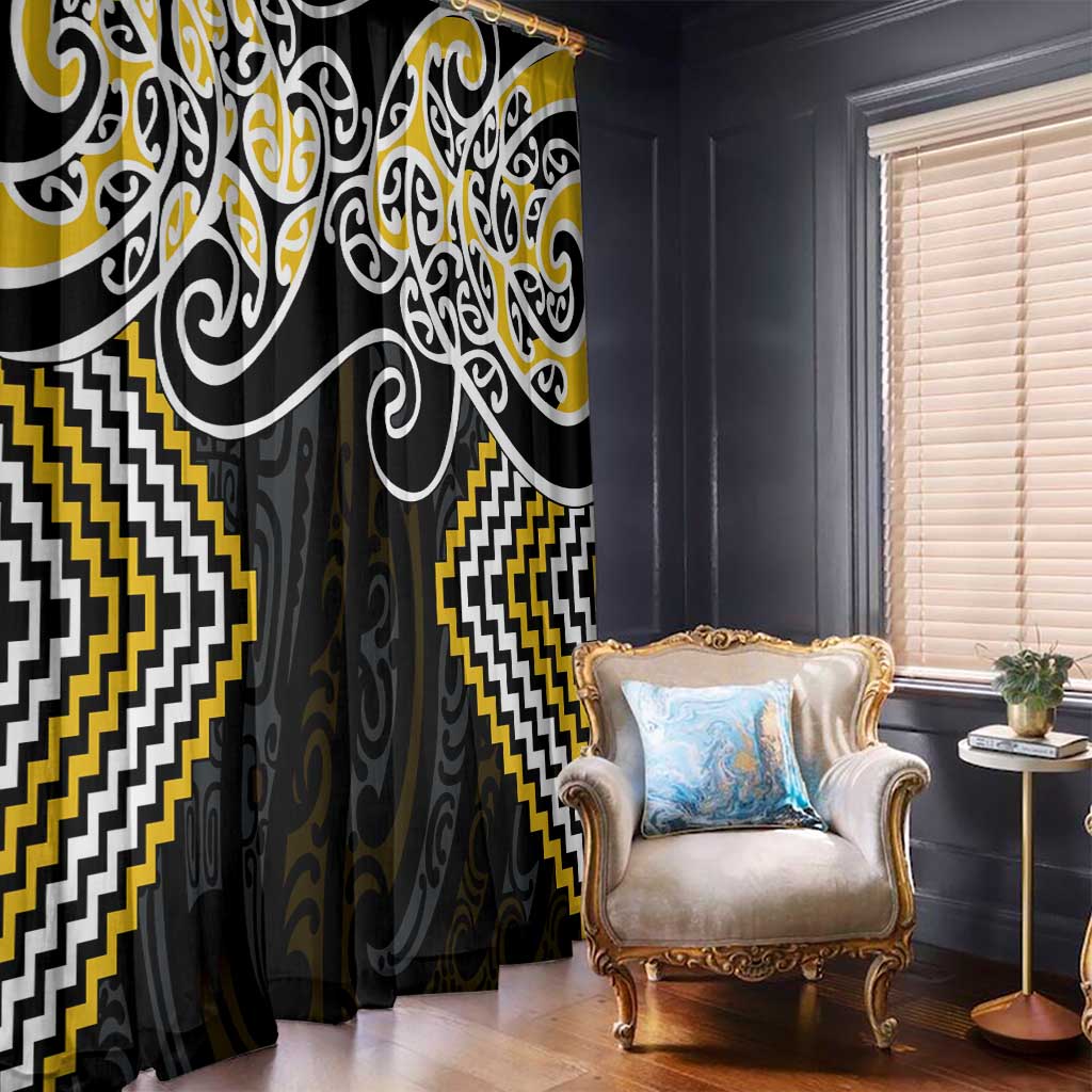 Gold Aotearoa Tukutuku Manawa Tapu Window Curtain Ta Moko Toi Maori LT9 - Polynesian Pride