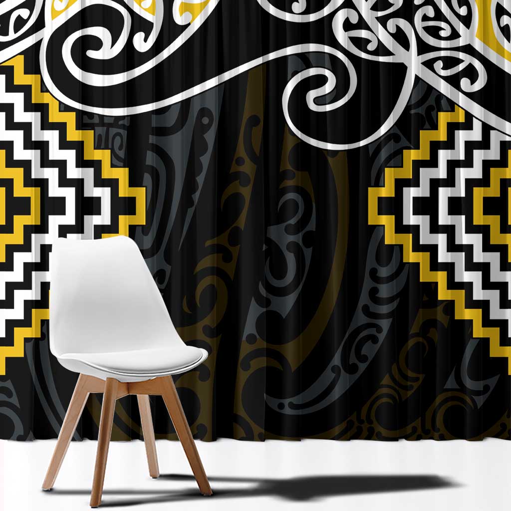 Gold Aotearoa Tukutuku Manawa Tapu Window Curtain Ta Moko Toi Maori LT9 - Polynesian Pride