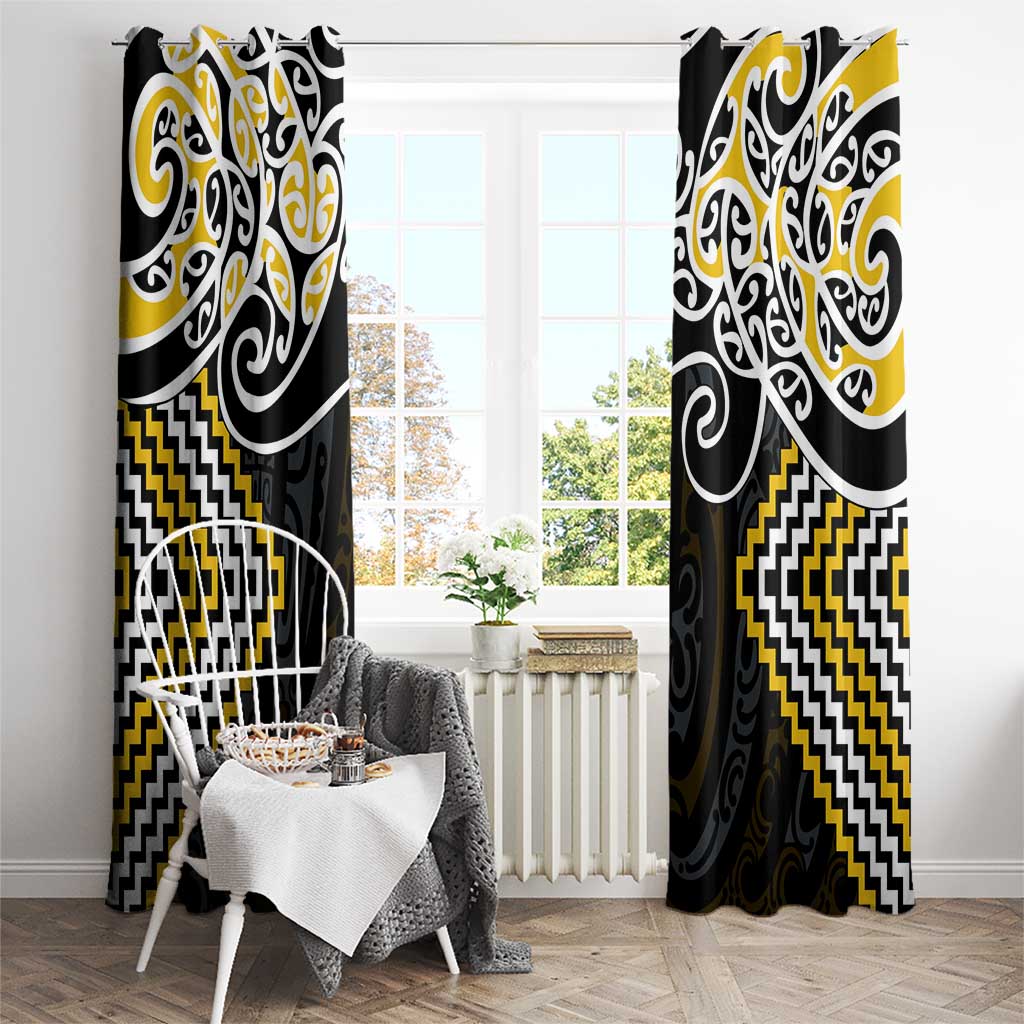 Gold Aotearoa Tukutuku Manawa Tapu Window Curtain Ta Moko Toi Maori LT9 - Polynesian Pride
