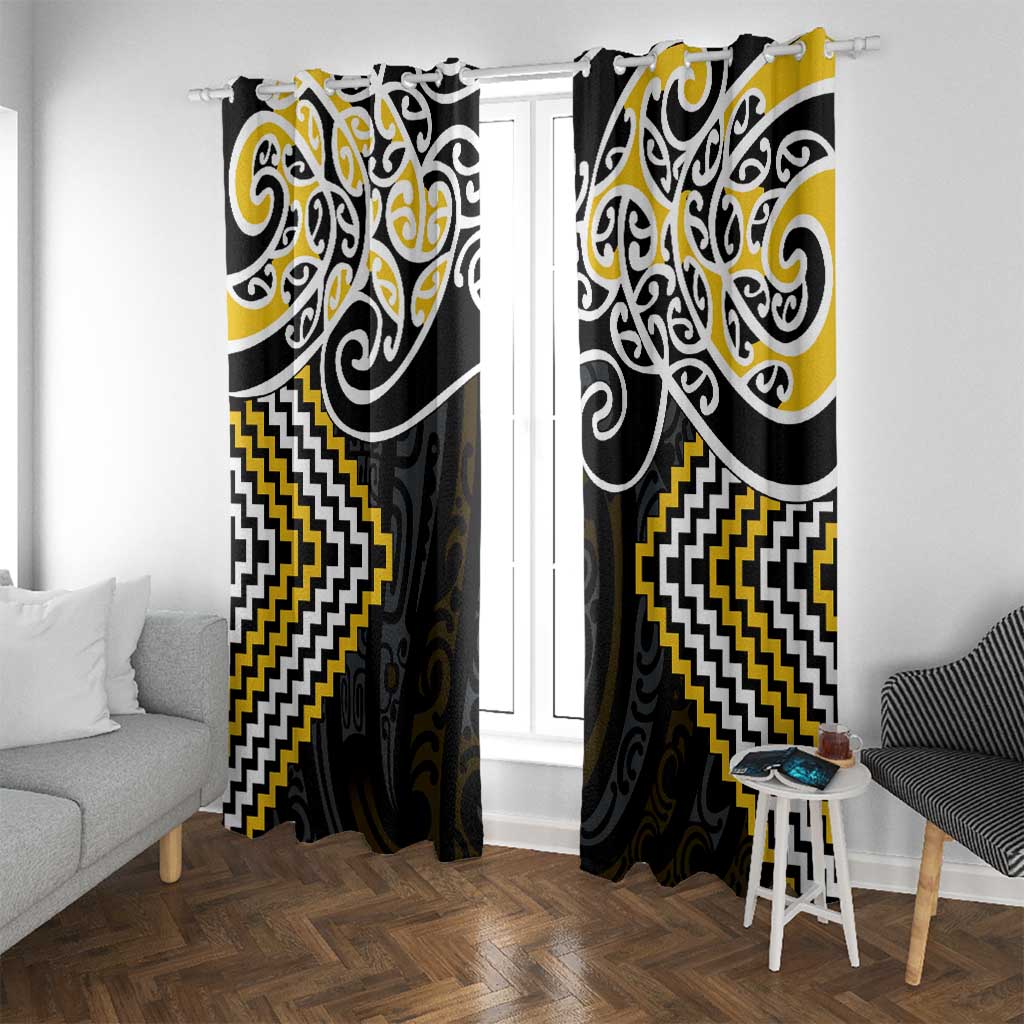Gold Aotearoa Tukutuku Manawa Tapu Window Curtain Ta Moko Toi Maori LT9 With Grommets Gold - Polynesian Pride