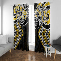 Gold Aotearoa Tukutuku Manawa Tapu Window Curtain Ta Moko Toi Maori LT9 With Grommets Gold - Polynesian Pride
