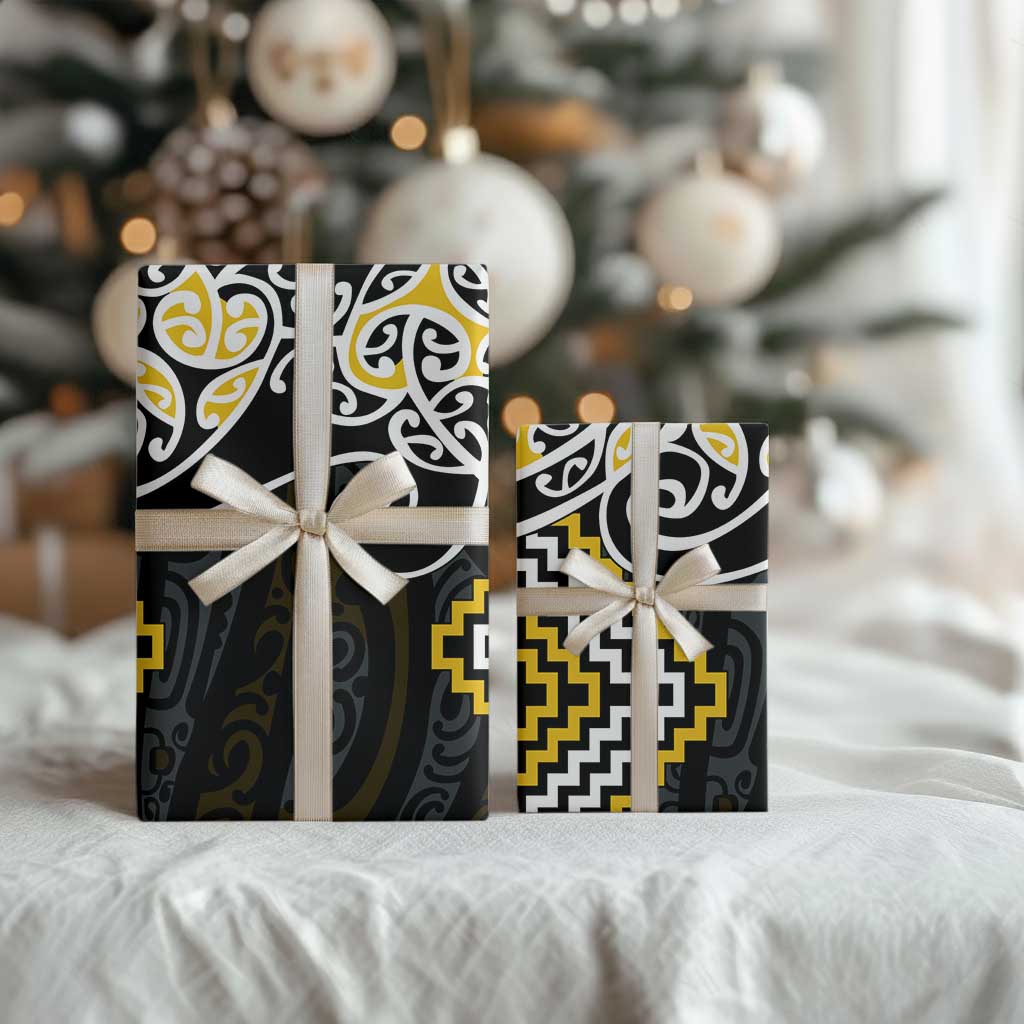 Gold Aotearoa Tukutuku Manawa Tapu Wrapping Paper Ta Moko Toi Maori - Polynesian Pride