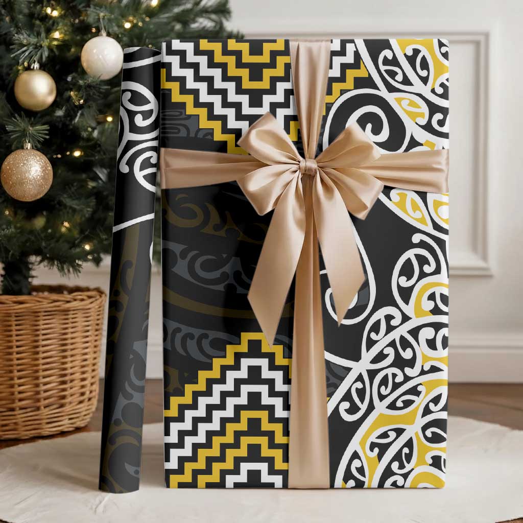 Gold Aotearoa Tukutuku Manawa Tapu Wrapping Paper Ta Moko Toi Maori - Polynesian Pride