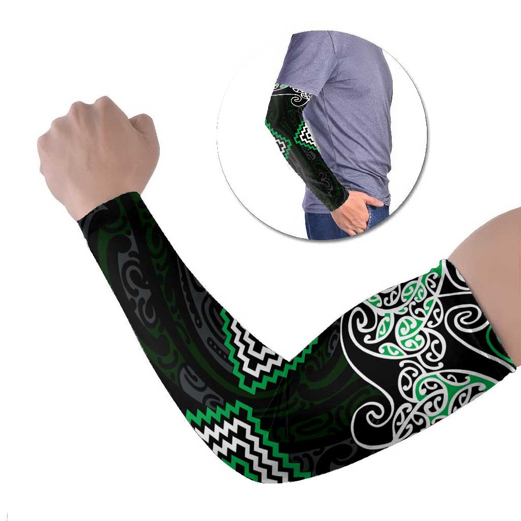 Green Aotearoa Tukutuku Manawa Tapu Arm Sleeves Ta Moko Toi Maori - Polynesian Pride