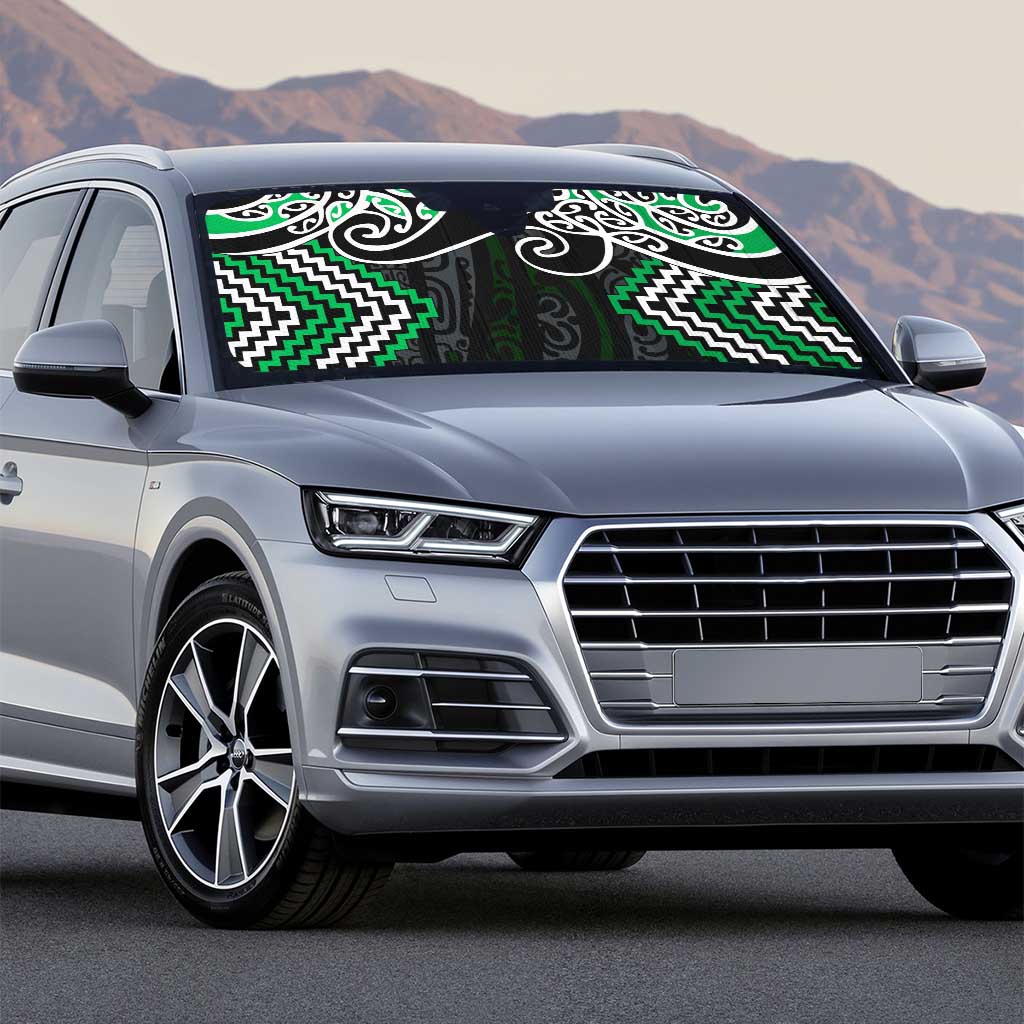 Green Aotearoa Tukutuku Manawa Tapu Auto Sun Shade Ta Moko Toi Maori - Polynesian Pride