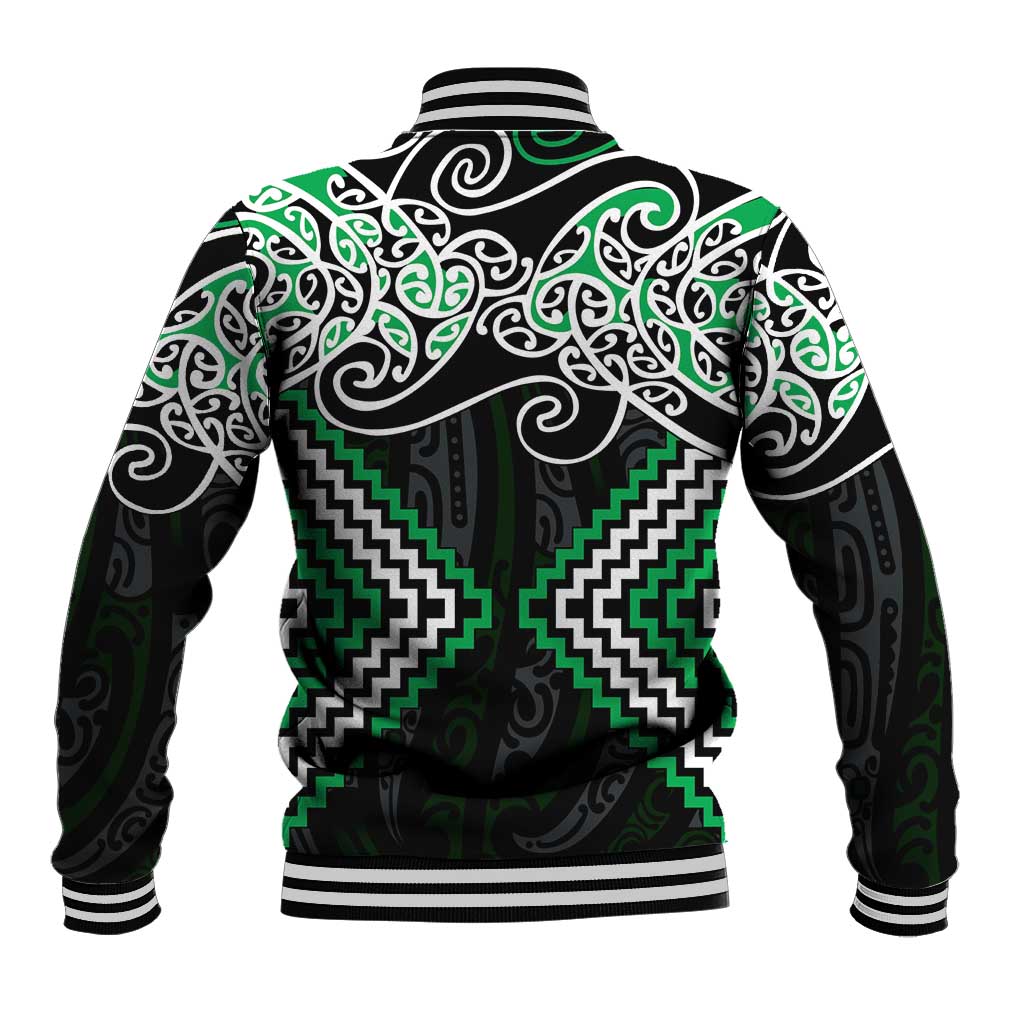 Green Aotearoa Tukutuku Manawa Tapu Baseball Jacket Ta Moko Toi Maori LT9 - Polynesian Pride