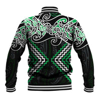 Green Aotearoa Tukutuku Manawa Tapu Baseball Jacket Ta Moko Toi Maori LT9 - Polynesian Pride