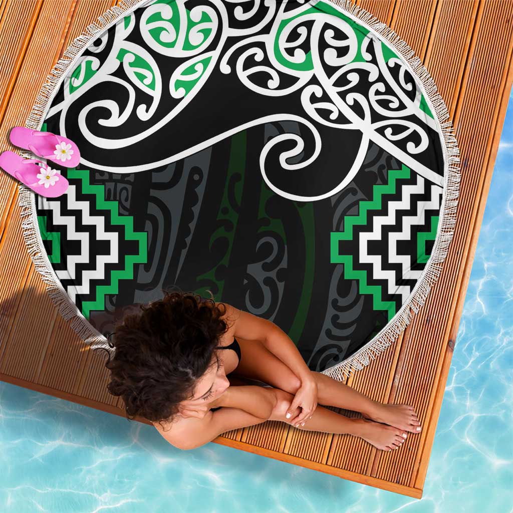Green Aotearoa Tukutuku Manawa Tapu Beach Blanket Ta Moko Toi Maori LT9 - Polynesian Pride