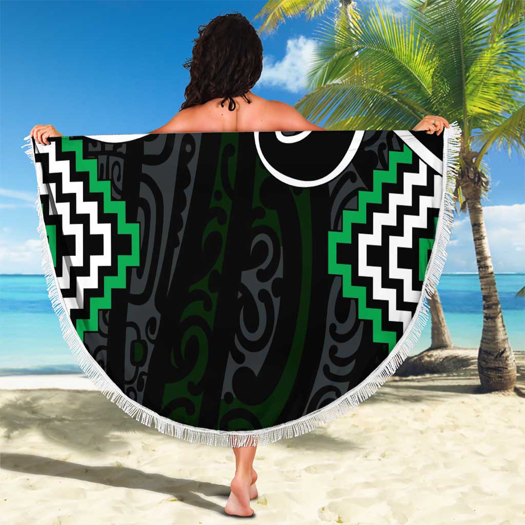 Green Aotearoa Tukutuku Manawa Tapu Beach Blanket Ta Moko Toi Maori LT9 - Polynesian Pride