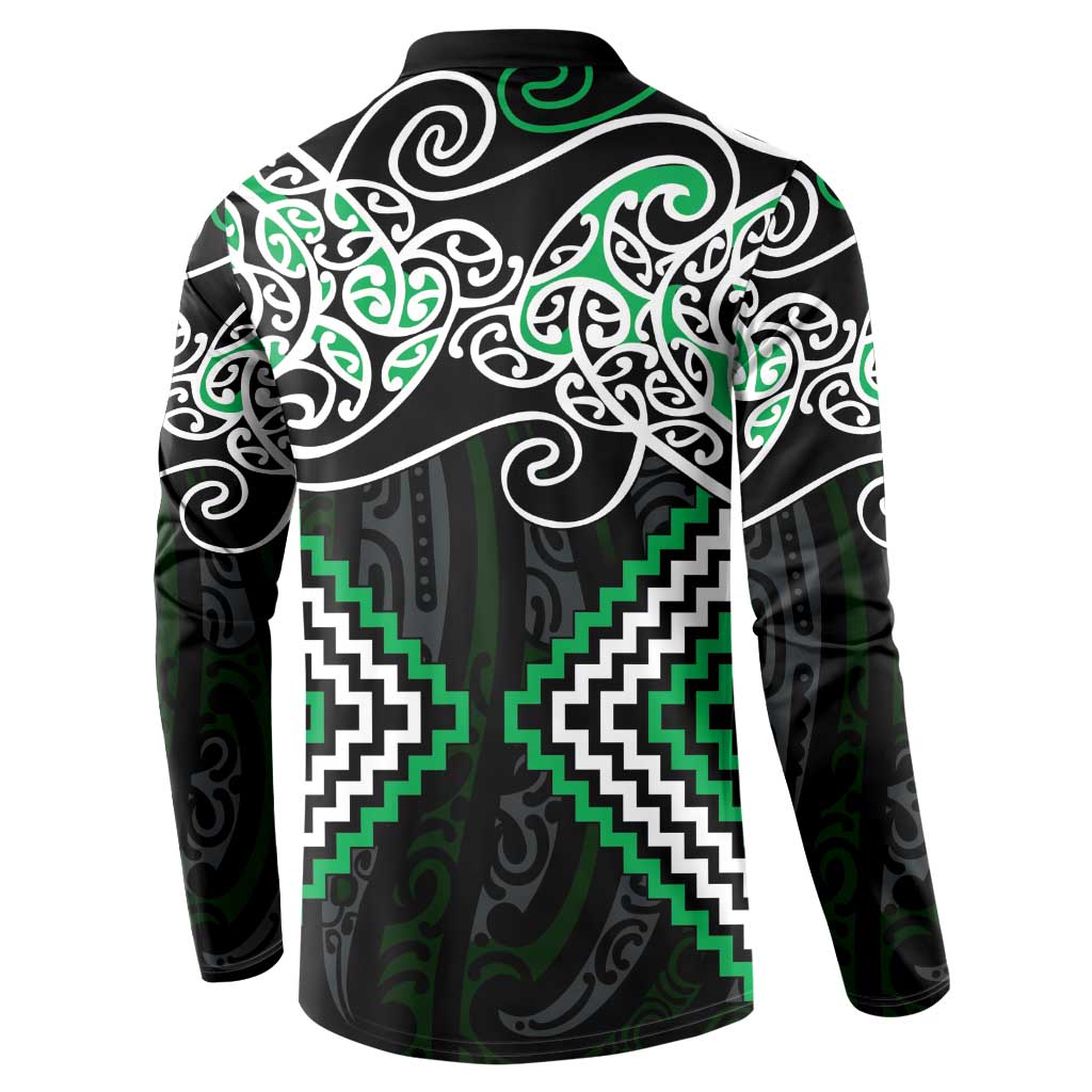 Green Aotearoa Tukutuku Manawa Tapu Button Sweatshirt Ta Moko Toi Maori LT9 - Polynesian Pride