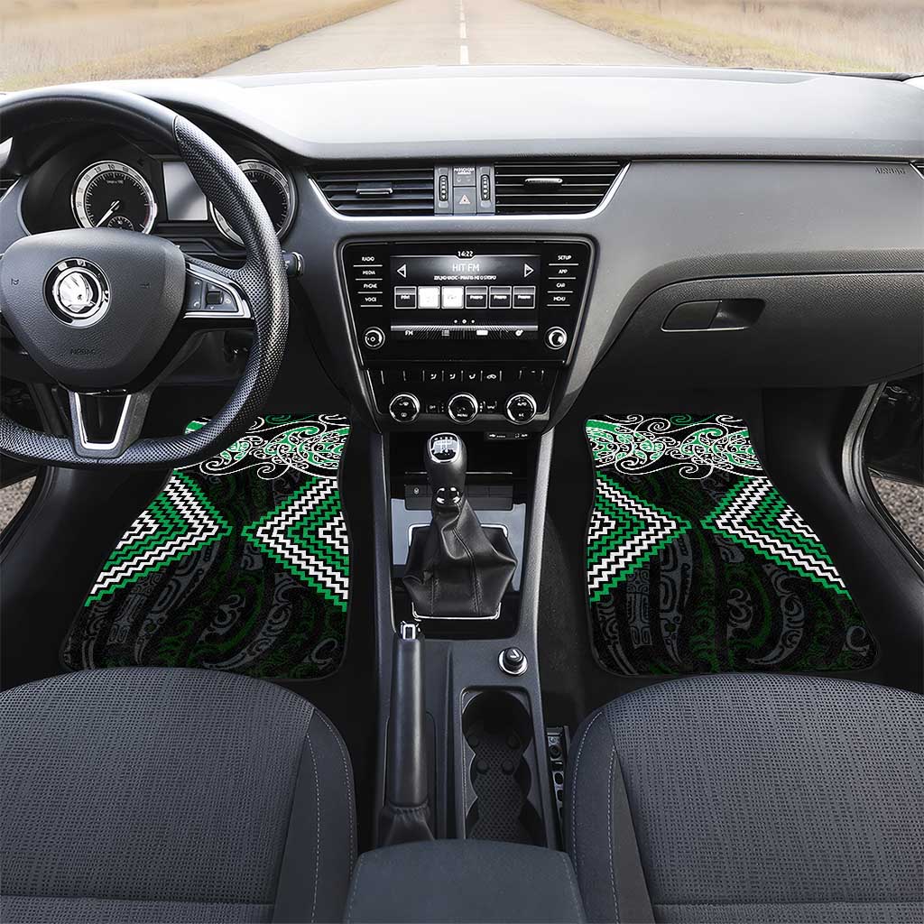 Green Aotearoa Tukutuku Manawa Tapu Car Mats Ta Moko Toi Maori LT9 Set 2pcs - Front Green - Polynesian Pride