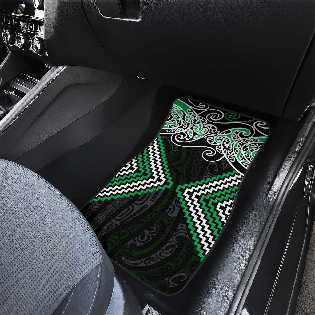 Green Aotearoa Tukutuku Manawa Tapu Car Mats Ta Moko Toi Maori LT9 - Polynesian Pride