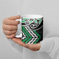 Green Aotearoa Tukutuku Manawa Tapu Ceramic Mug Ta Moko Toi Maori - Polynesian Pride