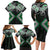 Green Aotearoa Tukutuku Manawa Tapu Family Matching Long Sleeve Bodycon Dress and Hawaiian Shirt Ta Moko Toi Maori