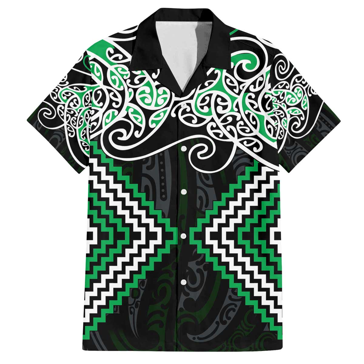Green Aotearoa Tukutuku Manawa Tapu Family Matching Off The Shoulder Long Sleeve Dress and Hawaiian Shirt Ta Moko Toi Maori