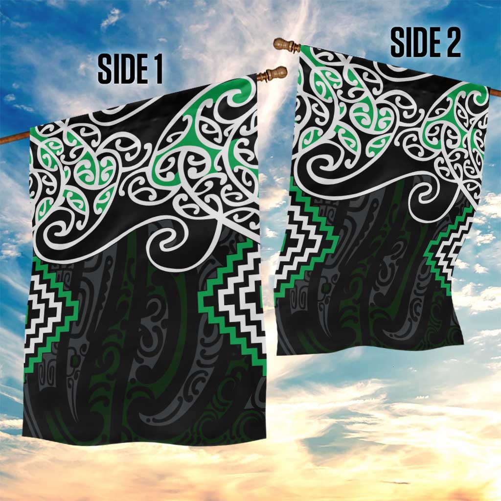 Green Aotearoa Tukutuku Manawa Tapu Garden Flag Ta Moko Toi Maori LT9 - Polynesian Pride