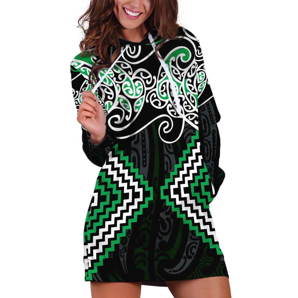Green Aotearoa Tukutuku Manawa Tapu Hoodie Dress Ta Moko Toi Maori