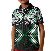 Green Aotearoa Tukutuku Manawa Tapu Kid Polo Shirt Ta Moko Toi Maori
