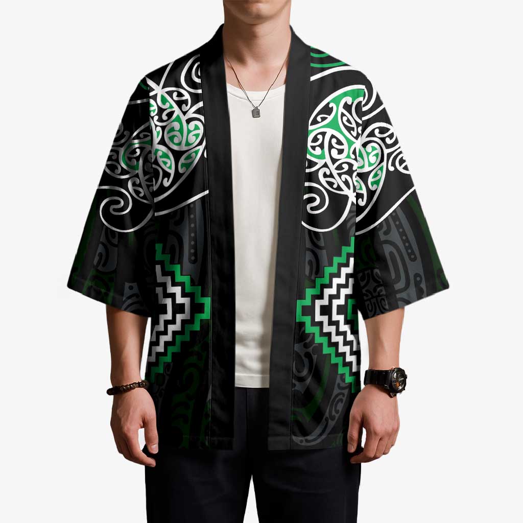 Green Aotearoa Tukutuku Manawa Tapu Kimono Ta Moko Toi Maori - Polynesian Pride